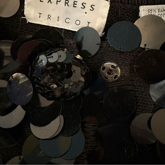 Express Tricot Vintage Large Sequin Disc Cardigan Jacket - Picture 12 of 12